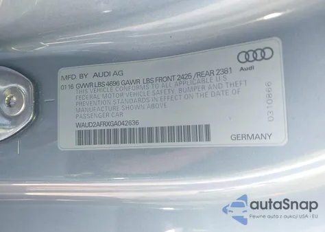 2016 Audi A5 2.0T Premium from USA, damaged, VIN WAUD2AFRXGA042636